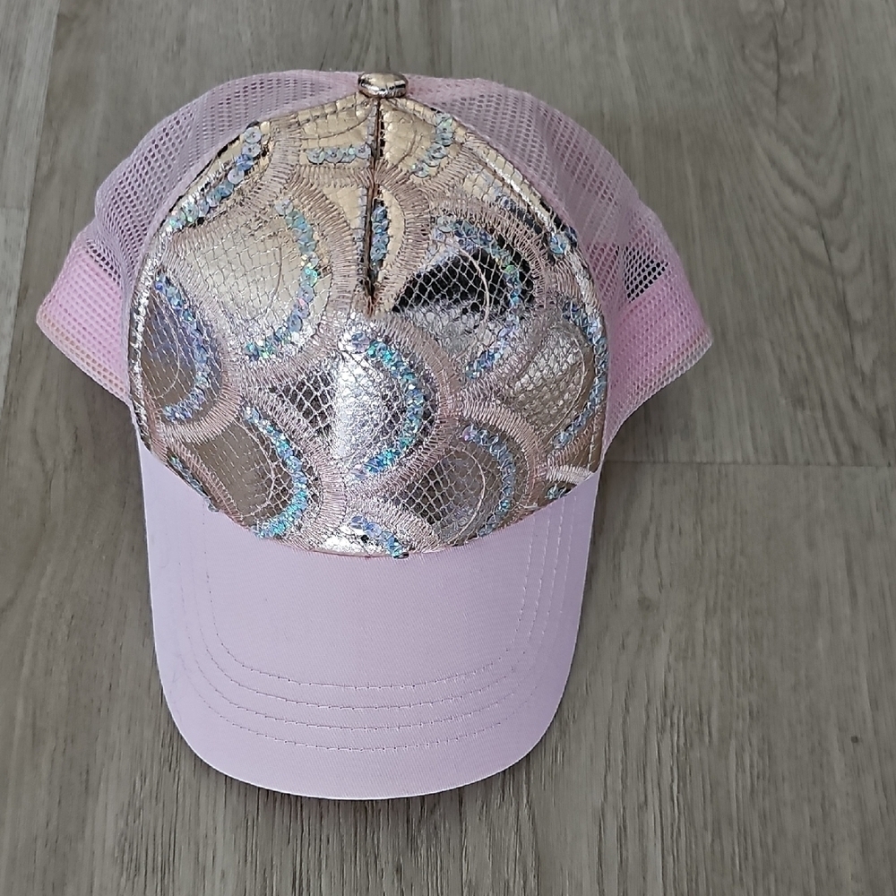NWOT Pink and Gold Sequin Adjustable Women's Cap - Picture 7 of 7
